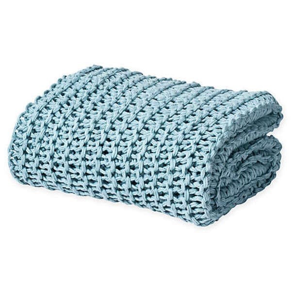 Oscar/Oliver Luca Knit Throw Blanket in Aqua.