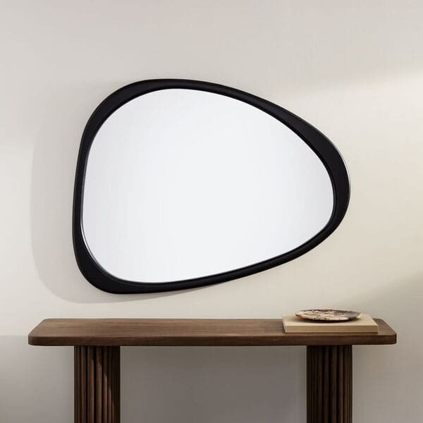 Mid-Century Asymmetrical Wood Wall Mirror – 45″.