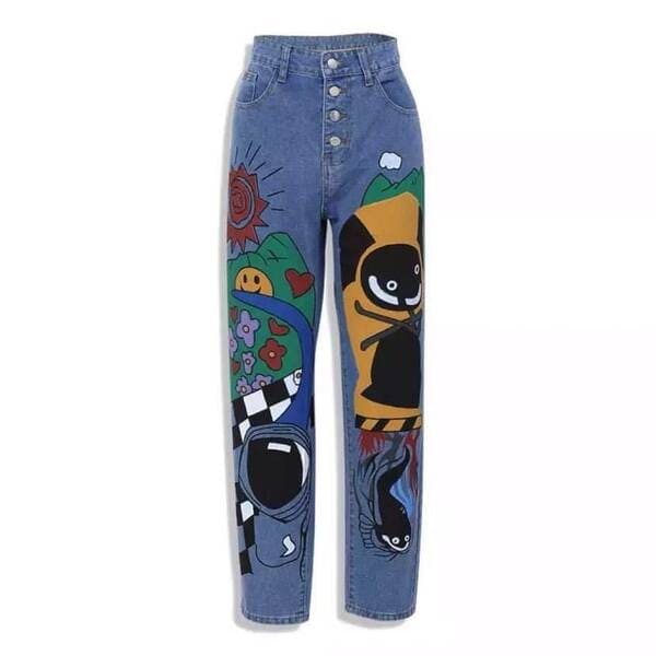 Cartoon Print Jeans.