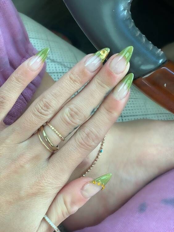 Green french tip acrylic press ons.