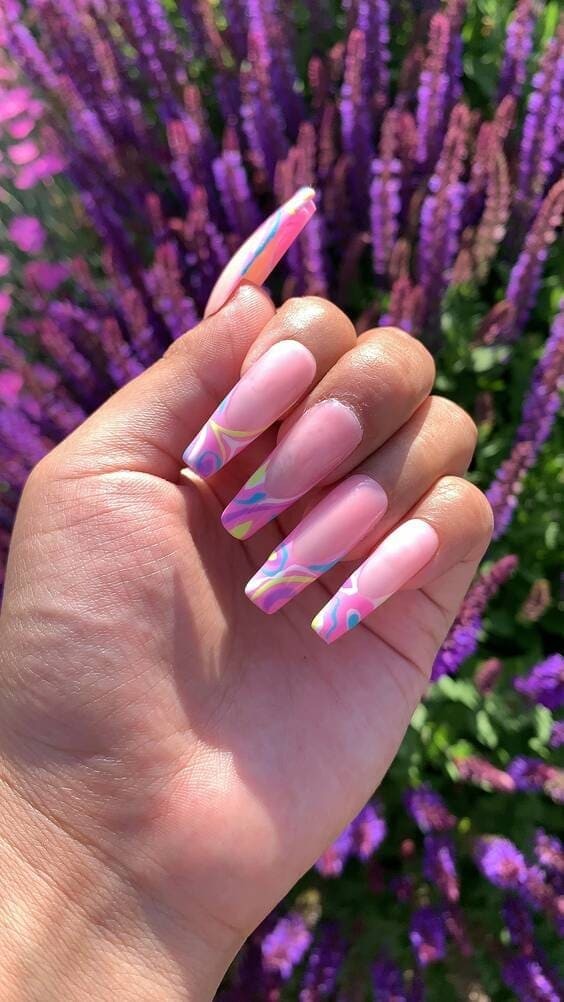 Funky french multi-colored tips nails.