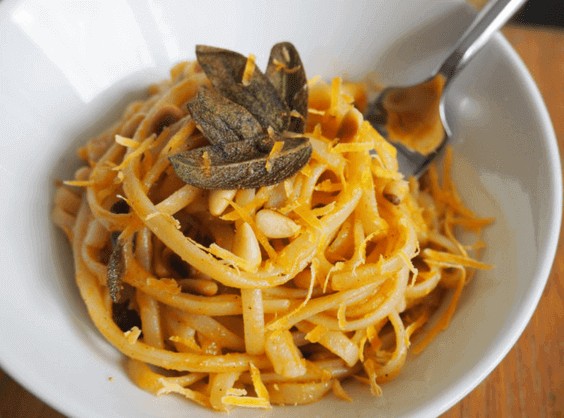 Pumpkin Pasta with Crispy Fried Sage and Pine Nuts