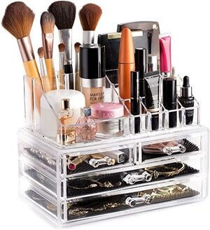 Place your makeup in pretty organizers.