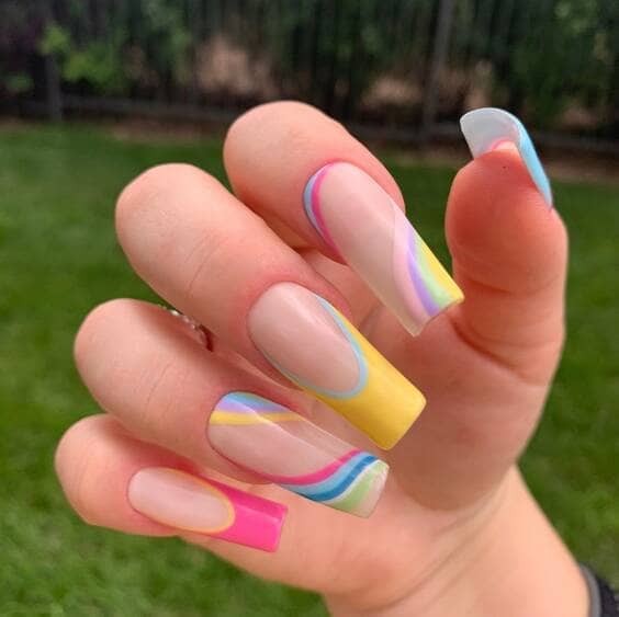 Colorful Summer Swirls with french tip.