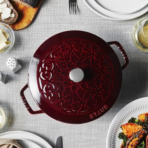 Dinner Party Must-Have: Staub Enameled Cast Iron Essential Lily Embossed French Oven