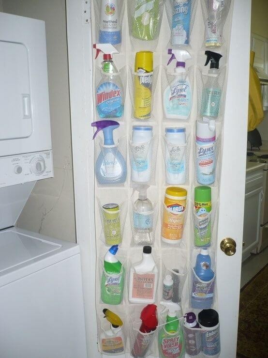 Streamline Your Cleaning products with a Shoe Organizer.