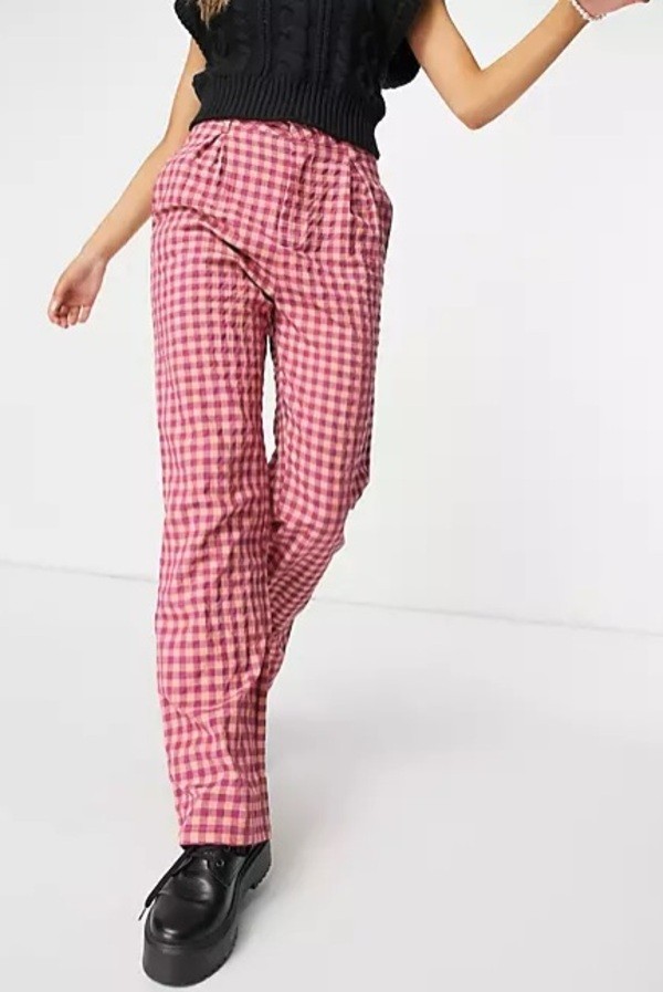 Colored plaid pants.