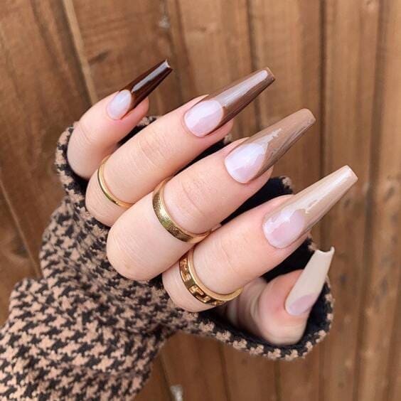 Brown gradient french tip nails.