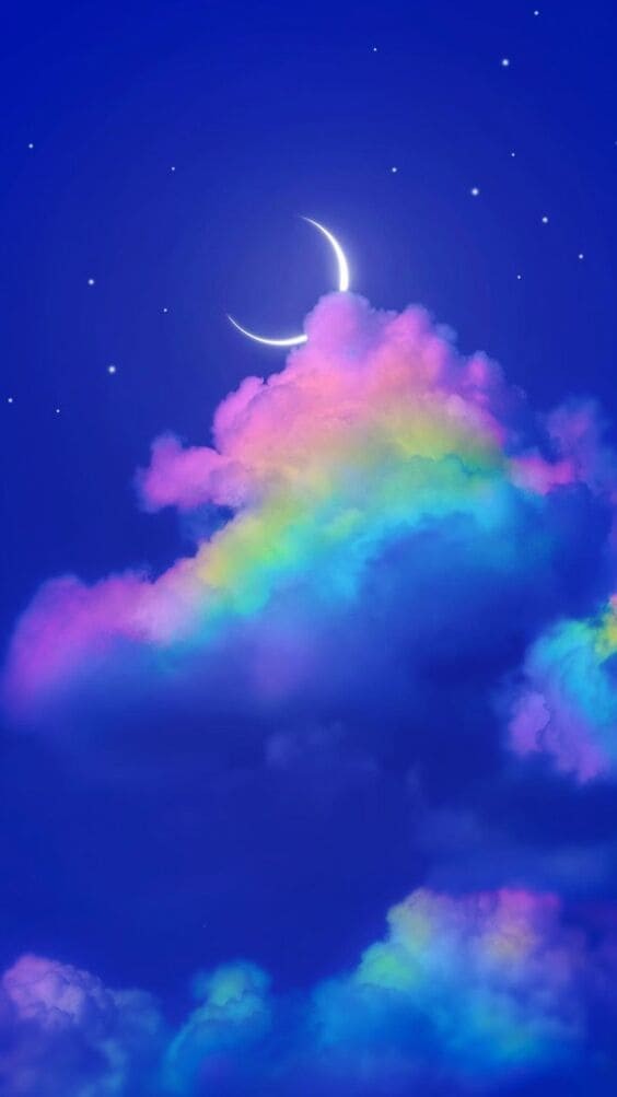 Rainbow clouds in the night sky.