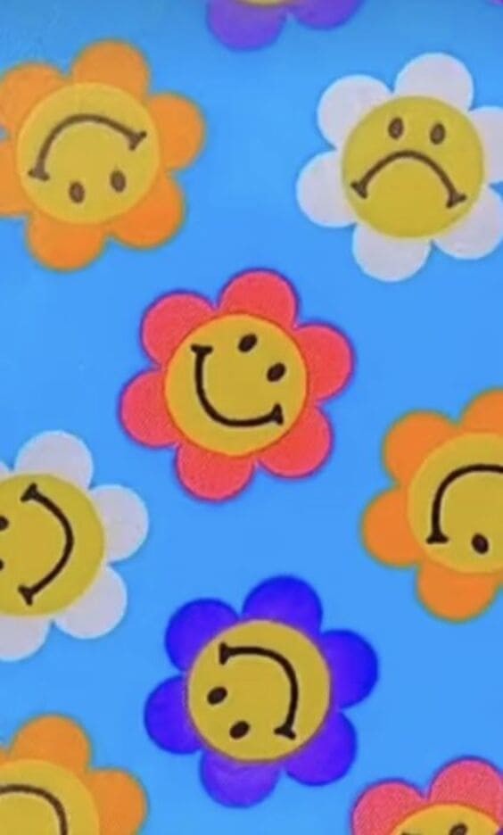 Sad and happy flower faces.