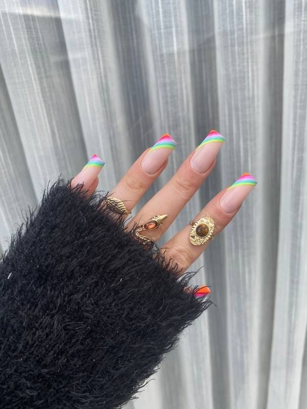 Color me pretty rainbow color nails.