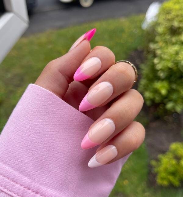 Pink gradient french tip press on nails.