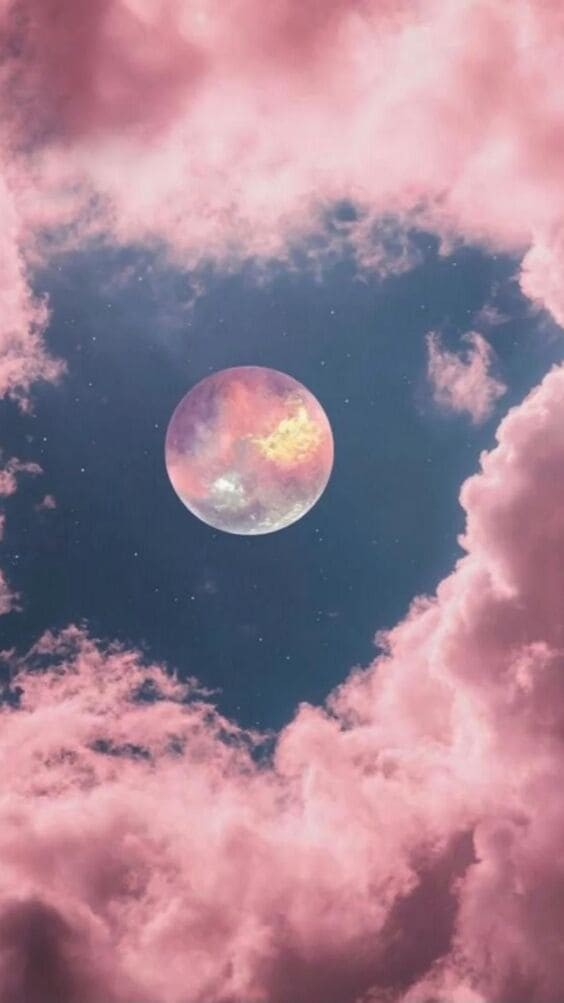 Full moon pink clouds.