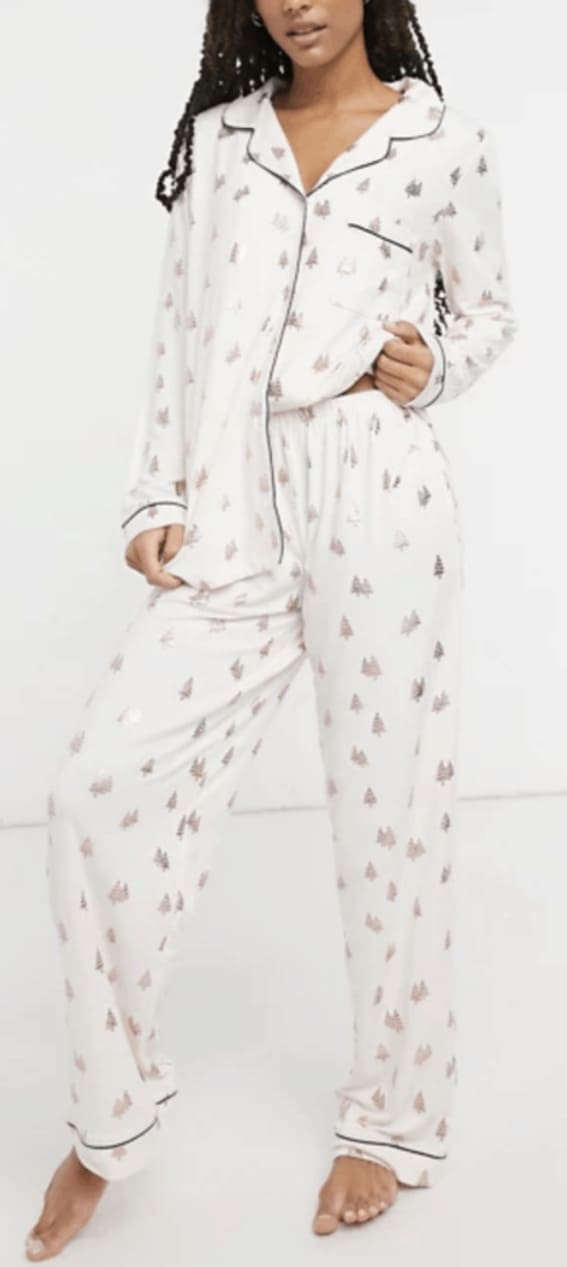 Whimsical Winter: Charming Tree-Print PJ Set