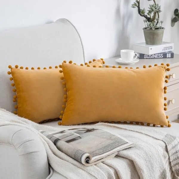 Phantoscope Pom Pom Velvet Series Decorative Throw Pillow, Orange, 2 Pack. $30.98.