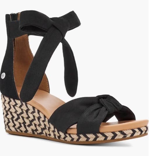 Midnight Bow: Suede Espadrille Wedges