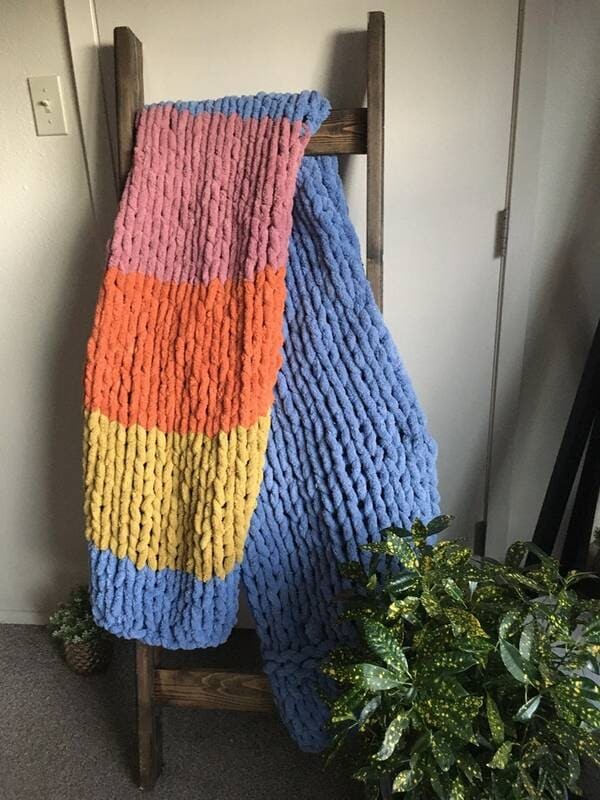 Colorful color block Chunky Knitted Blanket.