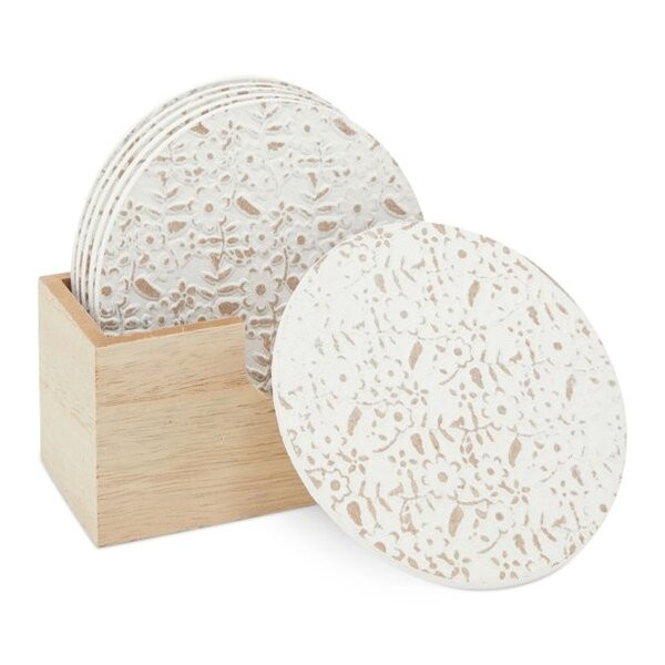 6 Pack Round Wooden Wood Coasters with Holder, $10.99.