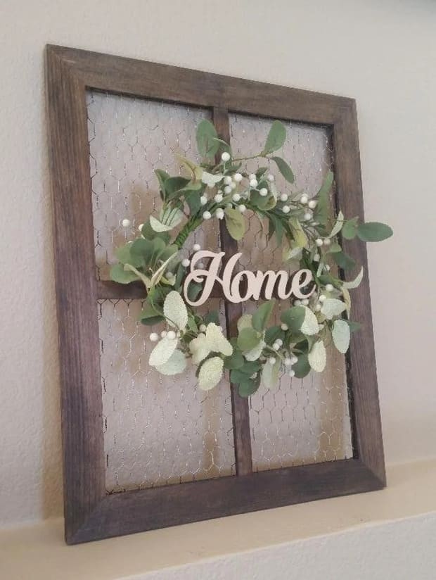 Chicken Wire Frame with Wreath.