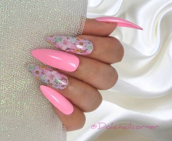 Double Pink Flowers luxury nails.