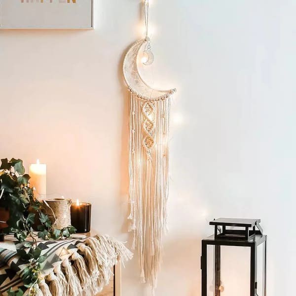 Handmade Moon Star Macrame Dream catcher Tapestry Lights $21.15.