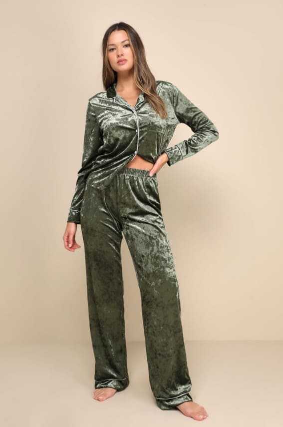 Velvet Luxe: Opulent Green PJ Set