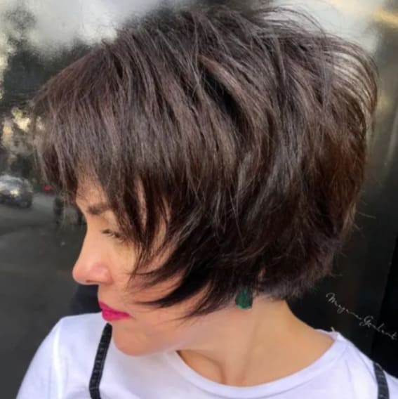 Short Chocolate Bob with Feathered Layers