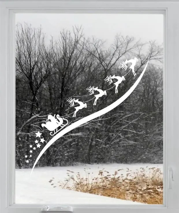 Santa Sleigh Reindeer Window Stickers.