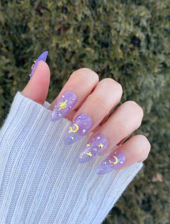 kawaii moon spring pastel nails.