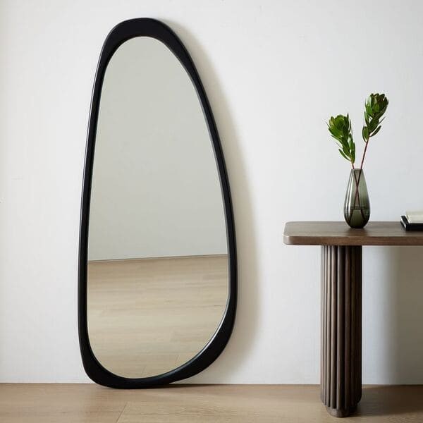 Mid-Century Asymmetrical Wood Framed Floor Mirror – 66″.