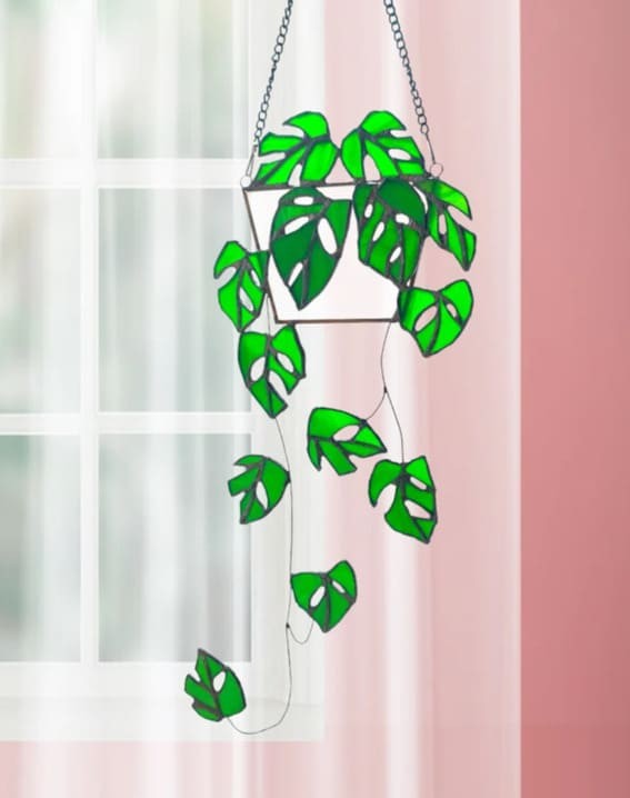 Verdant Reflections: Monstera Stained Glass Window Decor