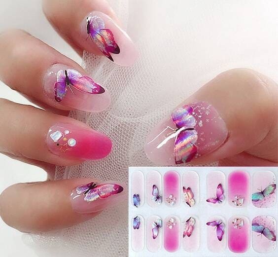 Pink Butterfly Nails.