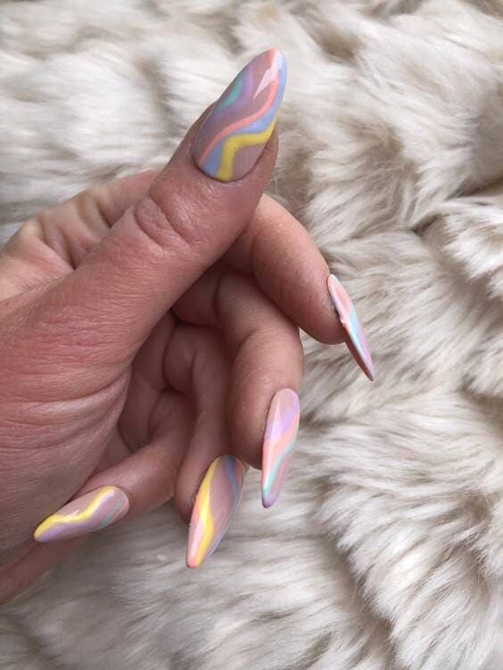 Nude Pastel Wavy Lines Press On Nails.