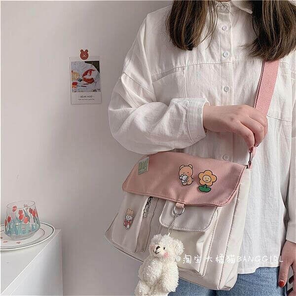 Two-Tone Cartoon Brooch Bag