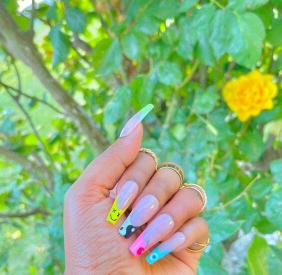 French tip mismatched yin and yang nails colorful.