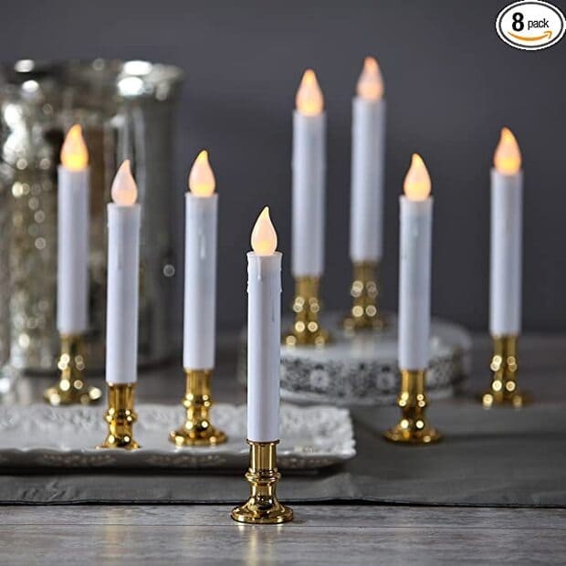 Christmas Window Candles with Gold Holders.