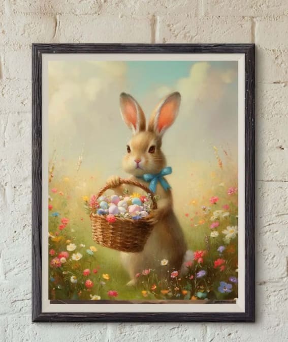 Bunny Basket Bliss: Artful Easter Canvas Print