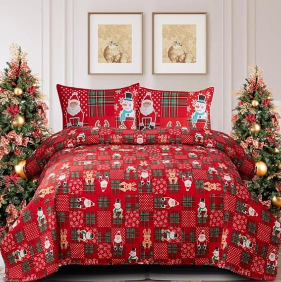 Festive Frolic Red Xmas Bedspread