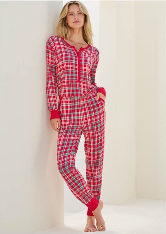 Tartan Tranquility: Henley PJ Onesie