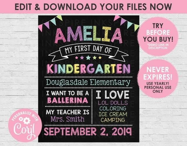 First Day of School Chalkboard Sign – Editable DIGITAL FILE