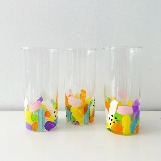 You also make homemade abstract paintings on glassware like this: