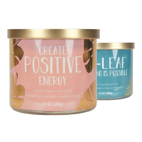 Mainstays Create Positive Energy & Beleaf anything is Possible Scented 3-Wick Candles, $11.76.