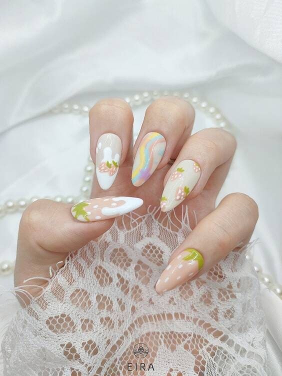 Kawaii spring nails set.