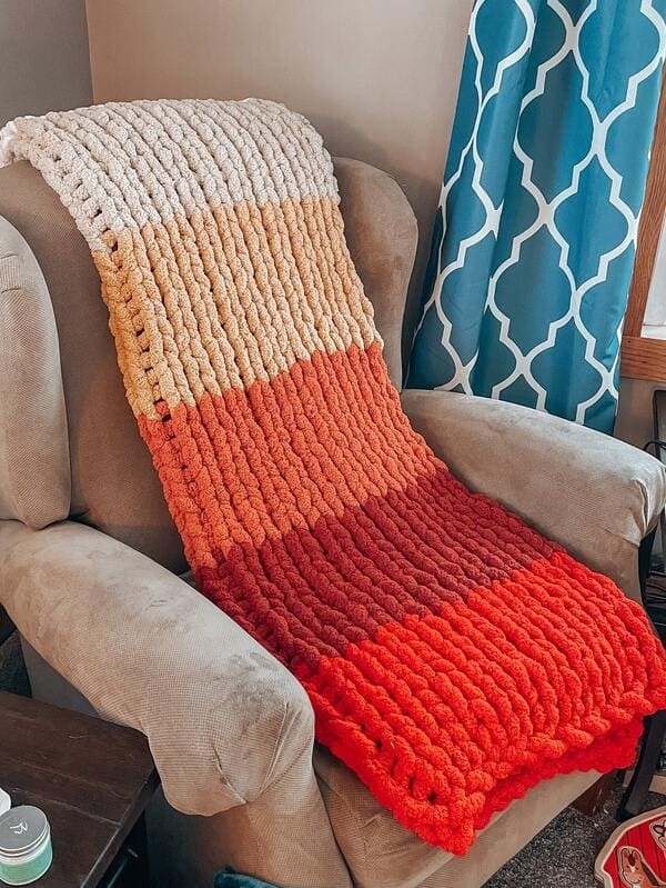 Handmade colorblock Knitted Blanket by Cuddlebugknits.