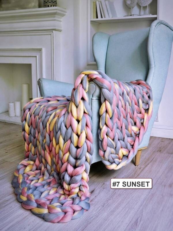 Sunset Chunky Knitted Blanket by wool hugs.