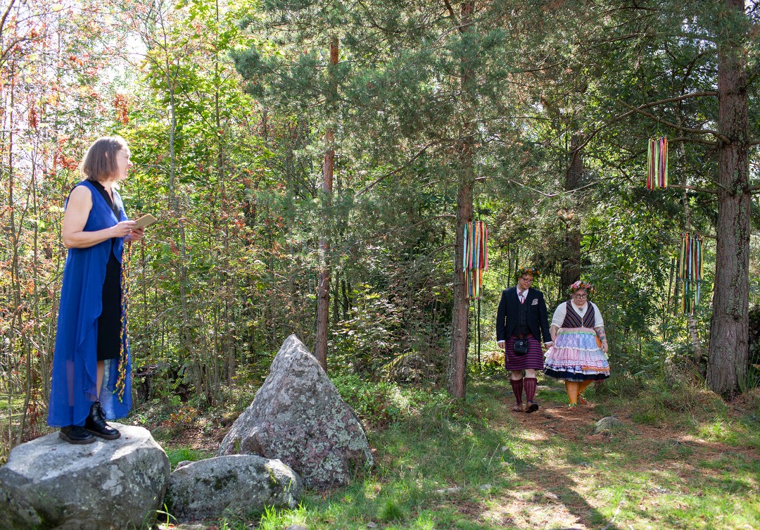 Our colorful queer DIY handfasting &potluck wedding celebration at a glance: