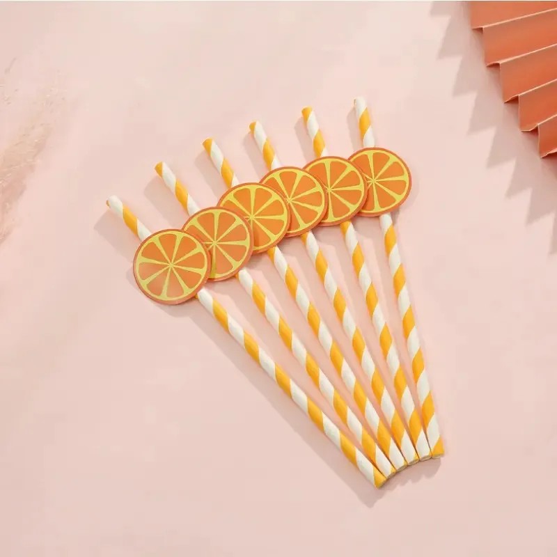 50pcs Super Cute Orange Paper Straws