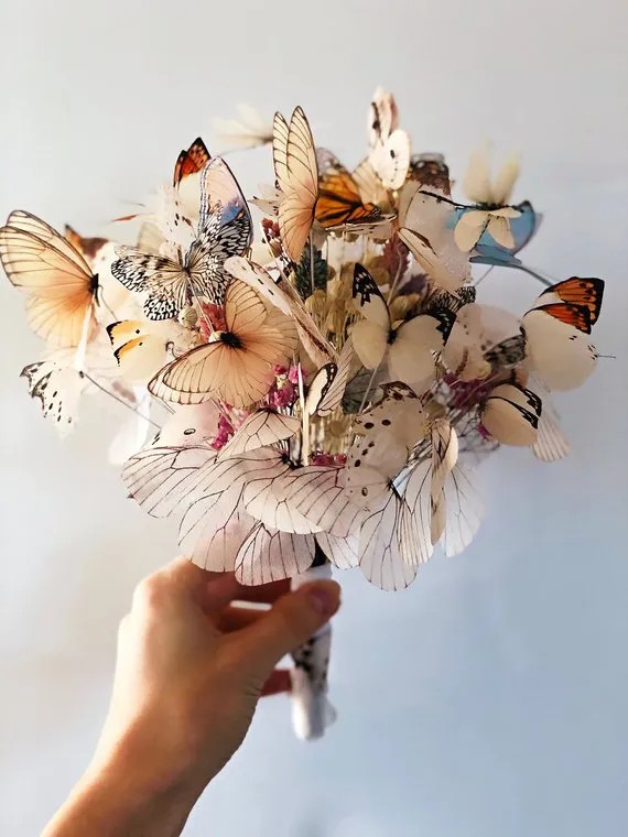 Silk butterfly alternative wedding bouquets