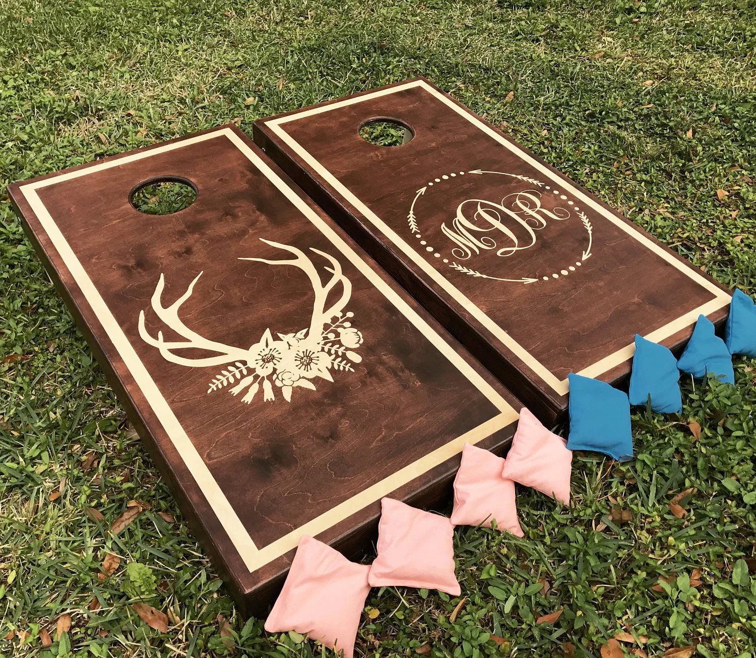 Rustic wooden cornhole make a great ice breaker