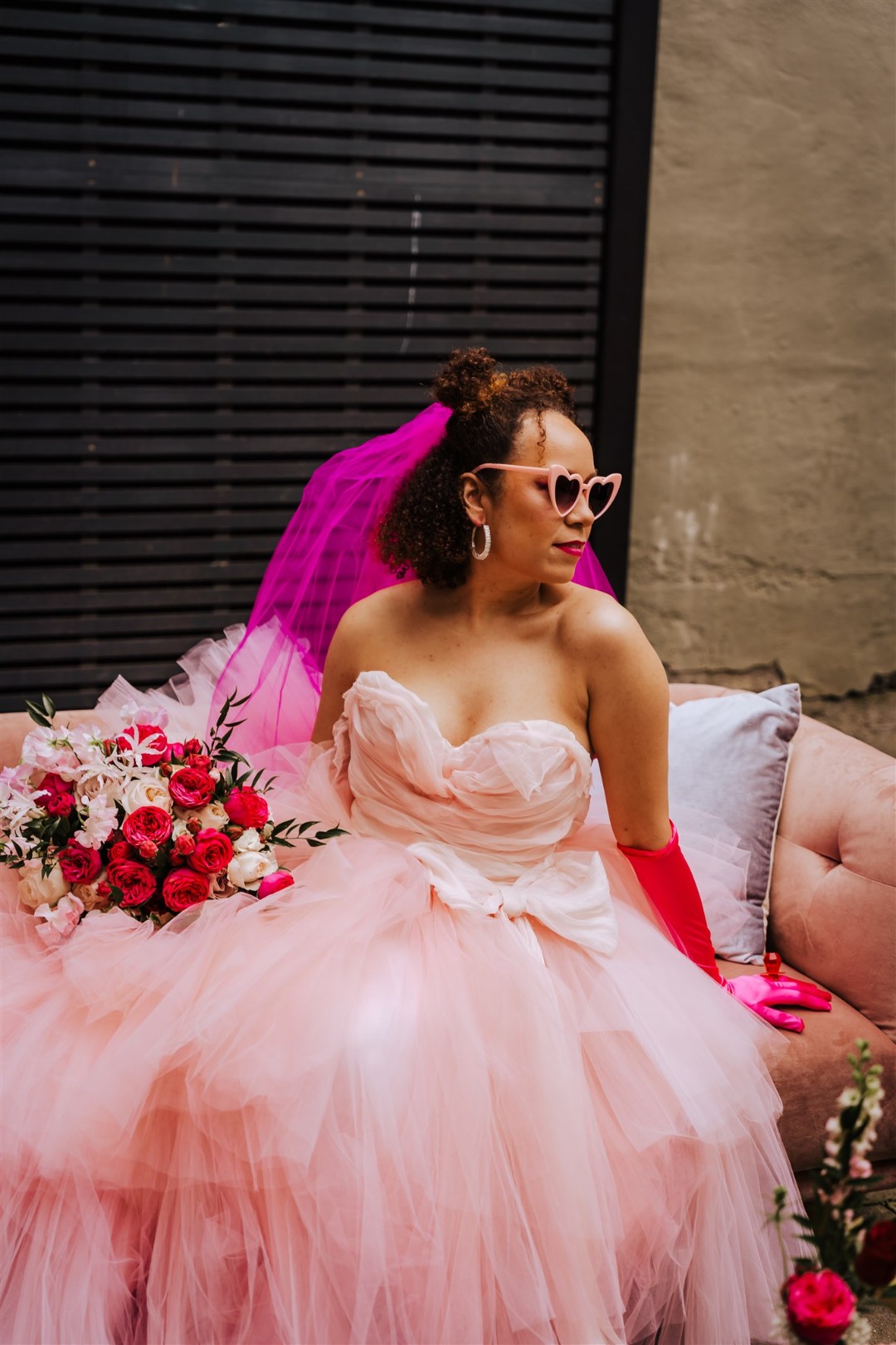 Bring the drama with this pink tulle Barbiecore wedding dress!